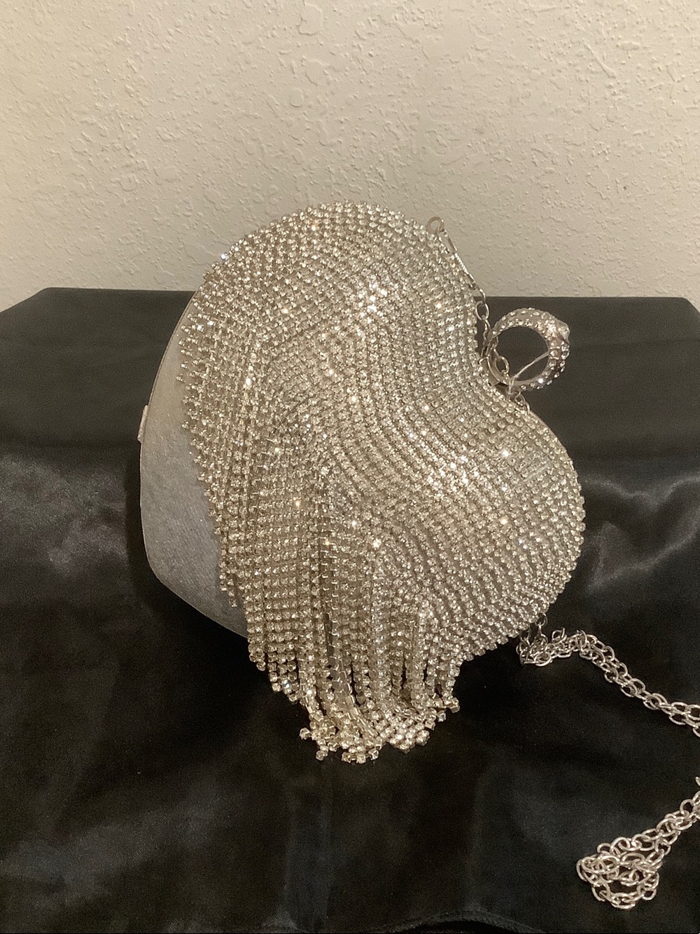 Crystal Fringe Heart Evening Bag - Silver